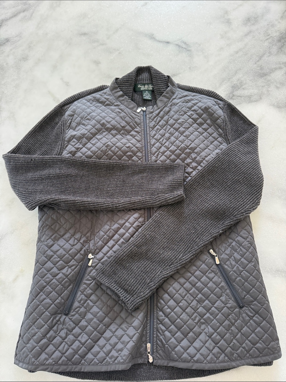 Brooks Brothers Quilted Gray Zip-Up Sweater Jacket Vest front